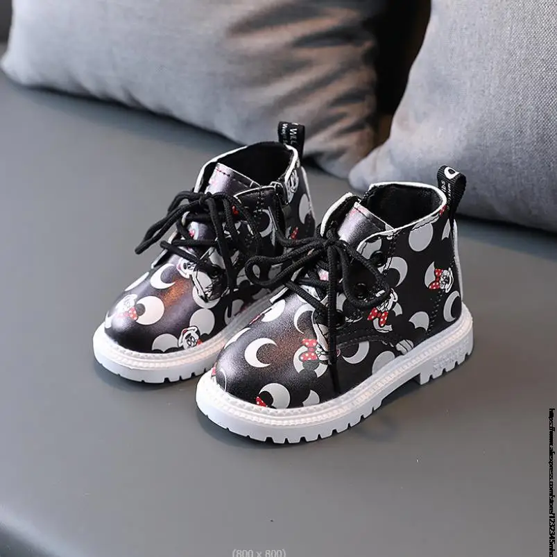 Disney Mickey Minnie Kids Toddler Boots For Girls Cotton Child Snow Boots Sneakers Warm Cartoon Boys Sports Outdoor Size 21-30