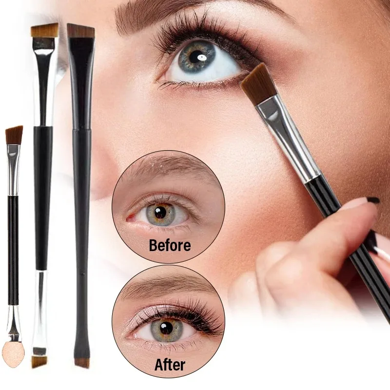 Brosse à sourcils professionnelle, Eyeliner, lame plate coudée Ultra fine, pinceaux de maquillage pour Contour des sourcils, outils de maquillage à Double tête