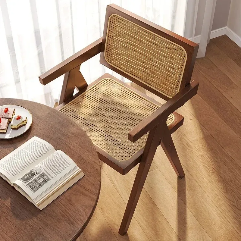 

Solid Wood Dining Chair with Antique Rattan Armrest Modern Casual Rattan Backrest for Home & Coffee Shop Chandigarh Collection I