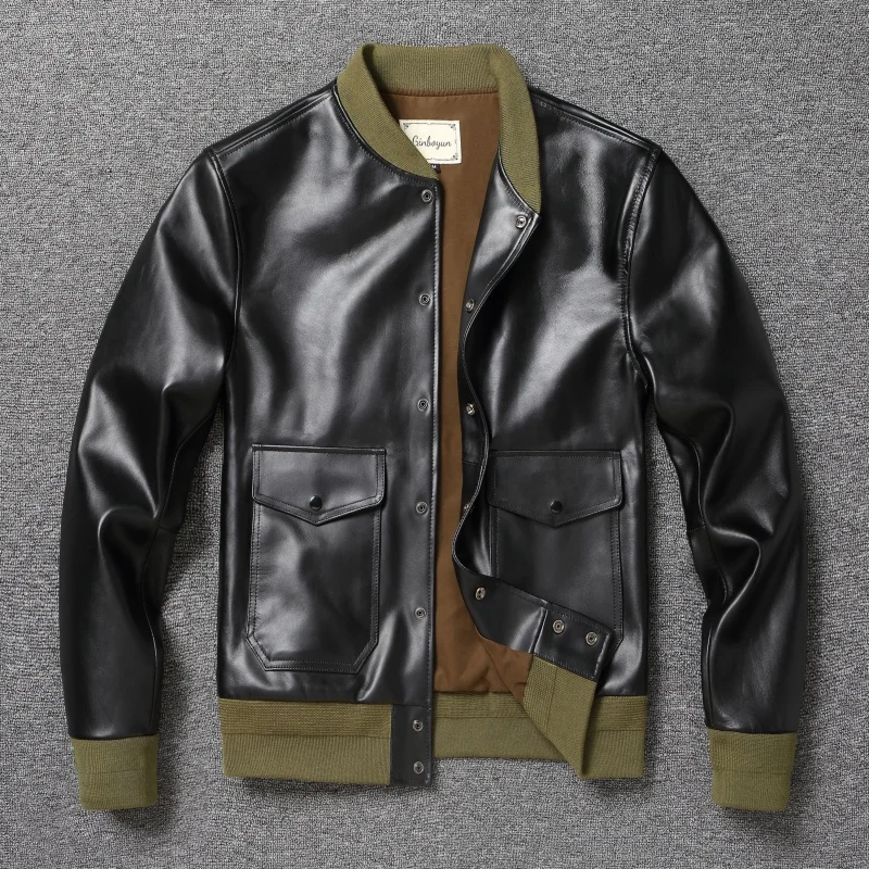 

2025 Top Layer Horsehide Jacket A2 Air Force Flight Suit Men's Retro Old Leather Jacket Slim Fit Short Lapel Jacket
