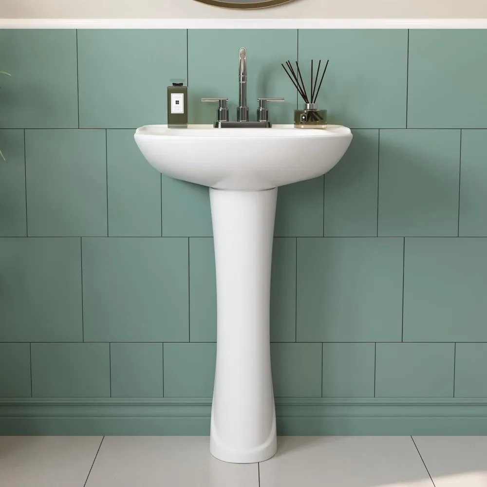 

DeerValley Ally DV-1P52503 20" X 17" Modern U-Shape White Ceramic Pedestal Bathroom Sink With Three Faucet Holes