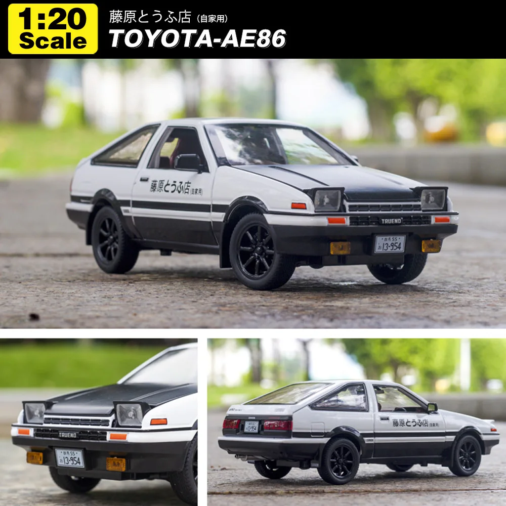 1:20 Initial D Toyota Trueno AE86 Alloy Diecast Car Model Sports Car Pull Back Vehicles Toy Cars Black Hood Toys For Boys