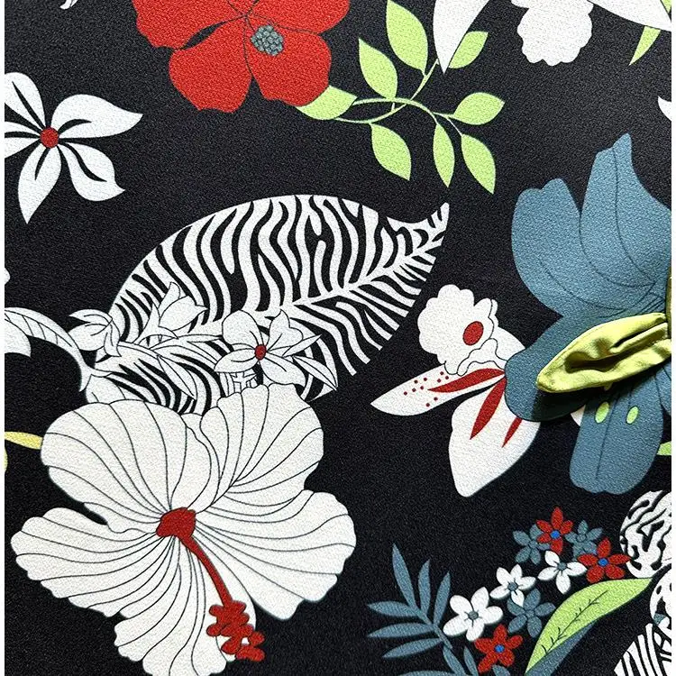 Vintage palácio impressão feminina mini vestido contas tridimensionais flores o pescoço vestido de manga curta elegante senhora vestidos formais