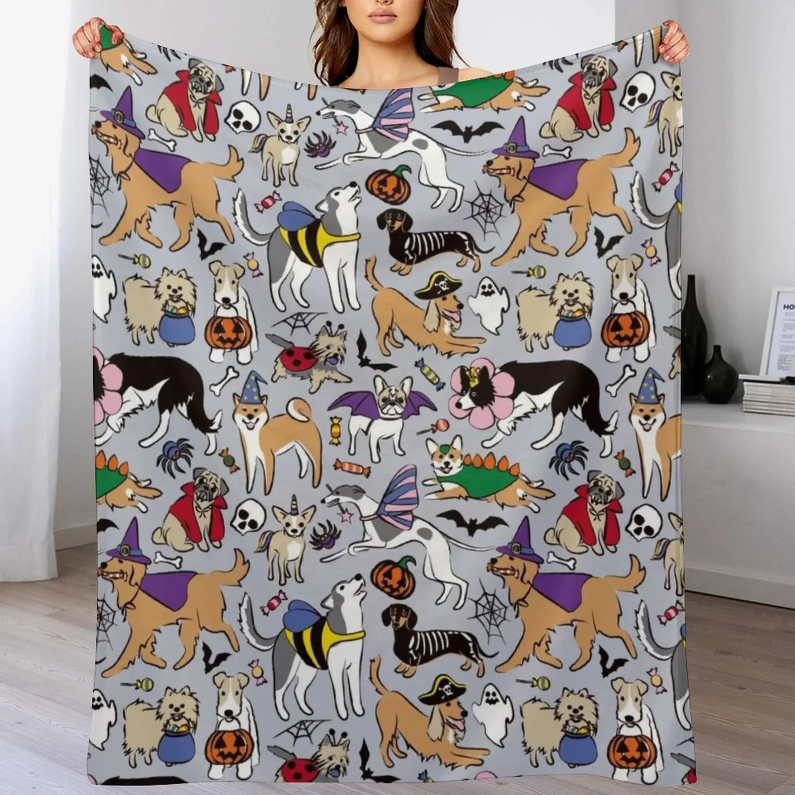 

Dogs Fun Halloween Throw Blanket Plush Fuzzy Cozy Blanket for Couch Sofa