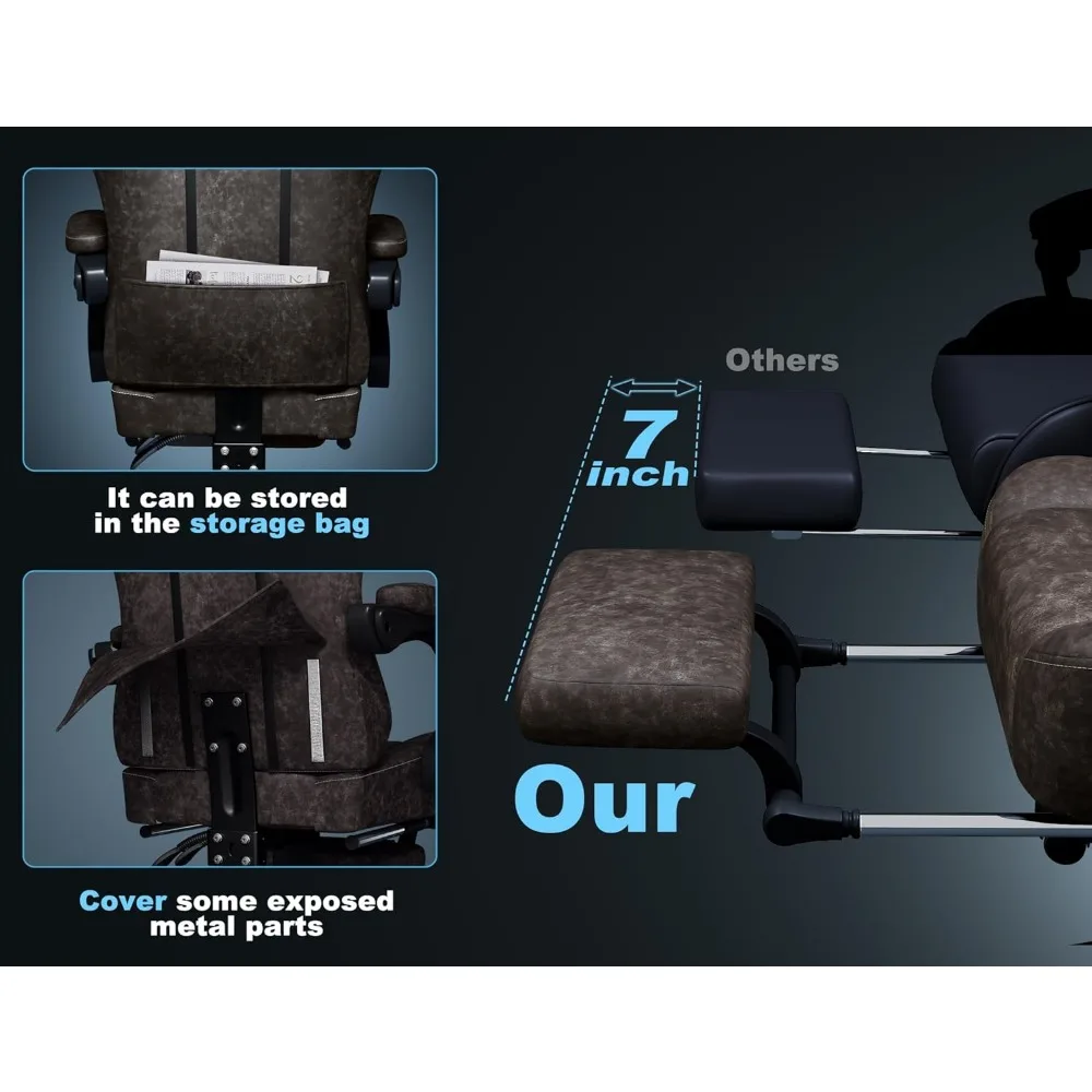 كرسي ألعاب جلدي مسامي مع وسادة زنبركية للجيب، كرسي مكتب مريح عالي الظهر مع مسند للرأس، مثالي للكمبيوتر #4