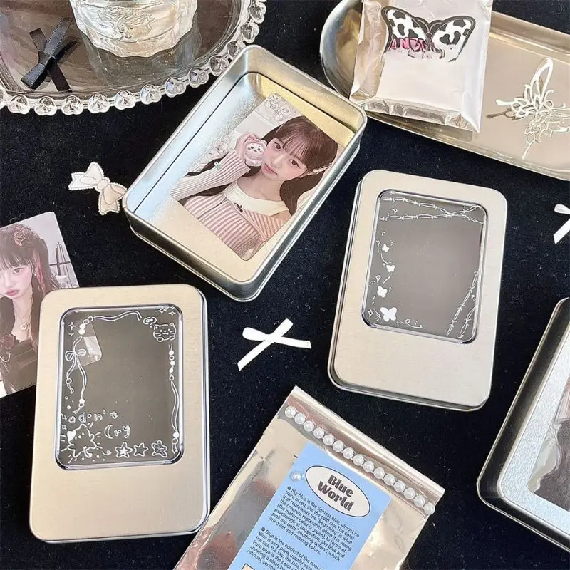 INS Transparent Metal Storage Box 3 Inch Photocards Small Card Storage Box Desk Organizer Box Classification Box Stationery