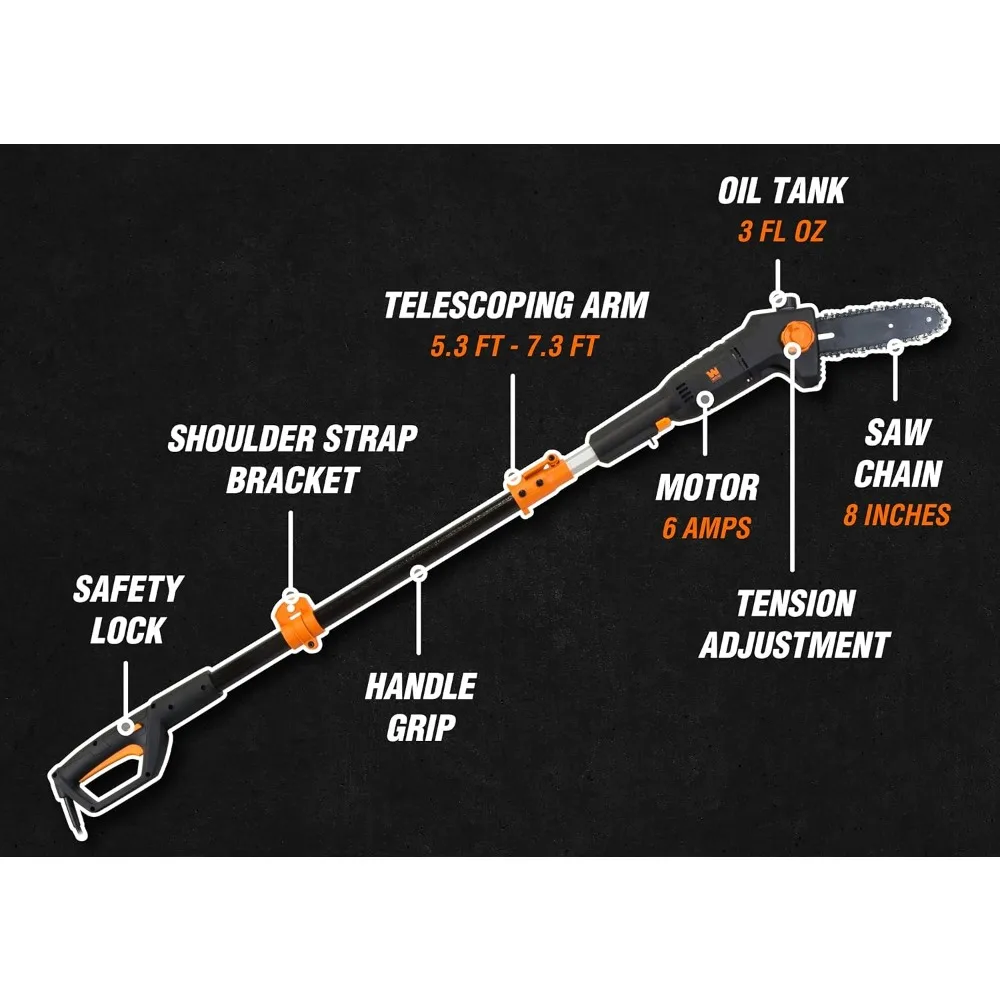 منشار كهربائي تصغير 8 بوصة 6 أمبير، سلكي، أسود وبرتقالي