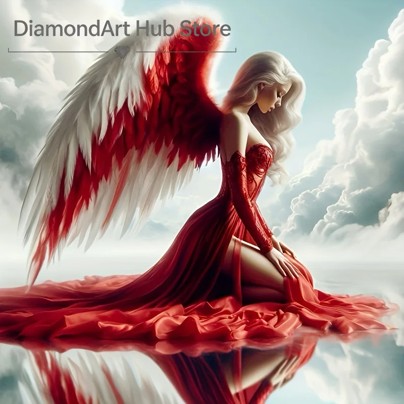 Stunning Heavenly Angel Red Gown Cloud Reflection Pattern Diy Diamond Painting Handmade Wall Decor