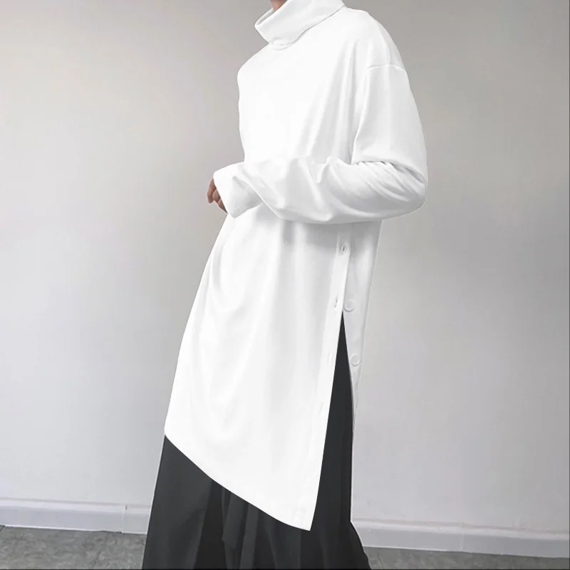 

INCERUN Men Long Style T Shirt Turtleneck Long Sleeve Solid Color Male Tee Tops Streetwear 2025 Fashion Casual Men Clothing