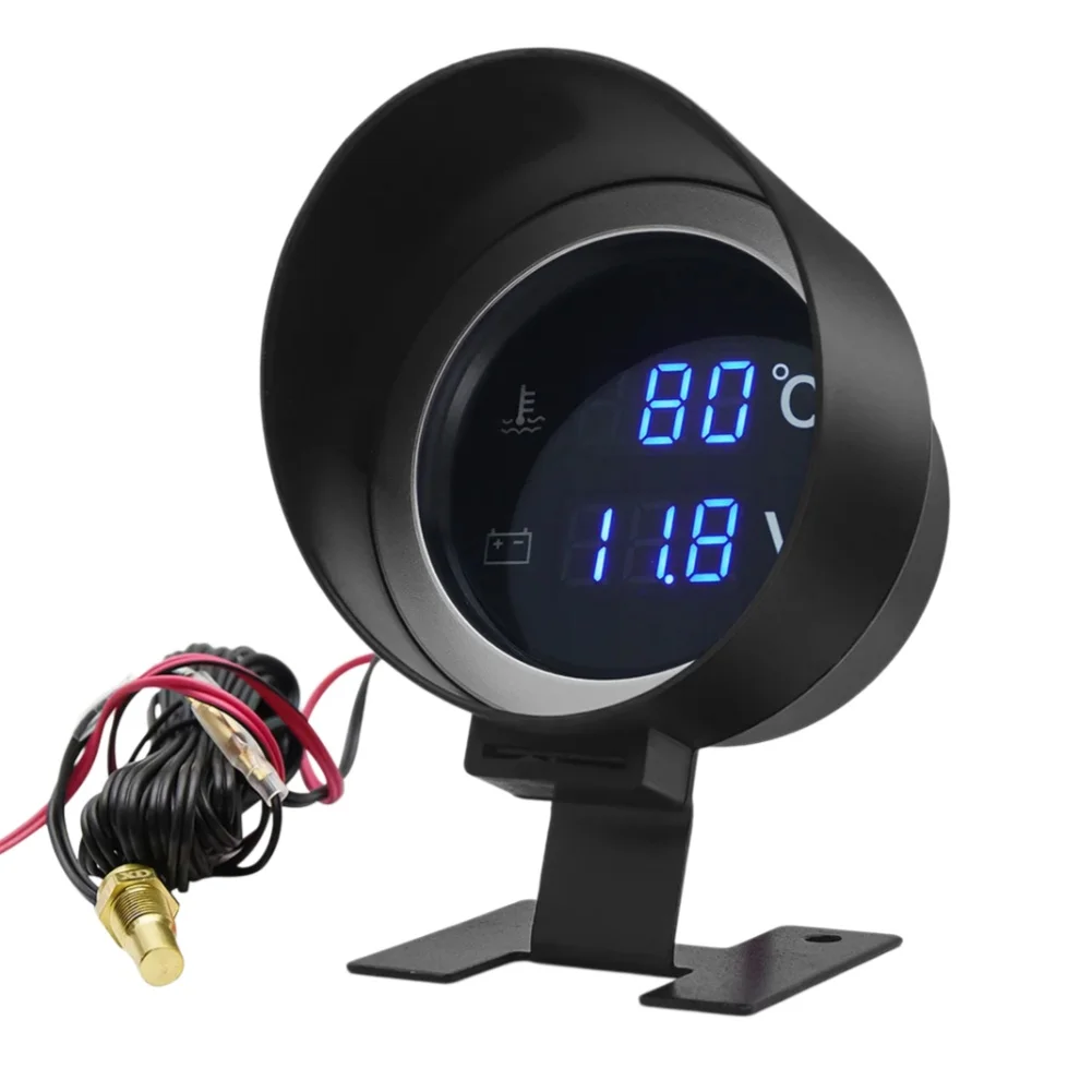 LED Backlit 2-in-1 Automotive Gauge for Simultaneous Water Temperature and DC Voltage Readings with Sensor Integration