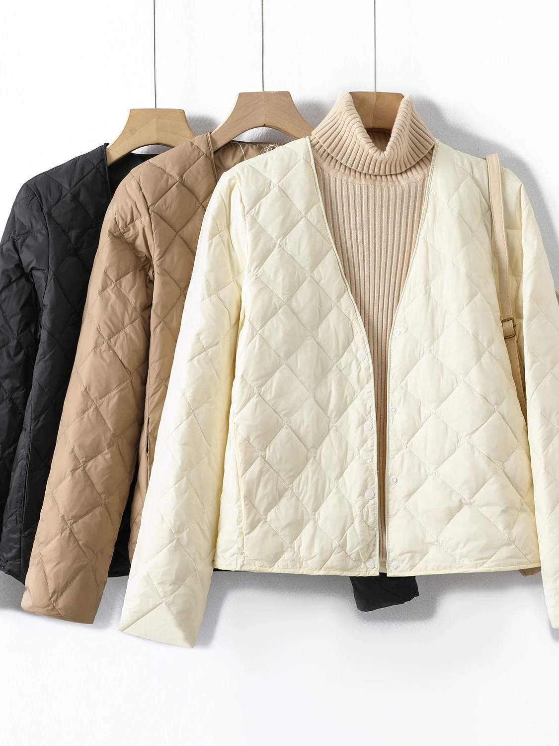 

Lightweight ort Quilted Jaet Women's V-Ne Slim Fit Thermal Base Diamond Outer Trendy Cotton Padded Korean Sle Commute