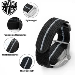 Watchdives Titanium Buckle Nylon Strap 20mm 22mm High Quality Watch Band Comfortable Field Sport Men Watchband
