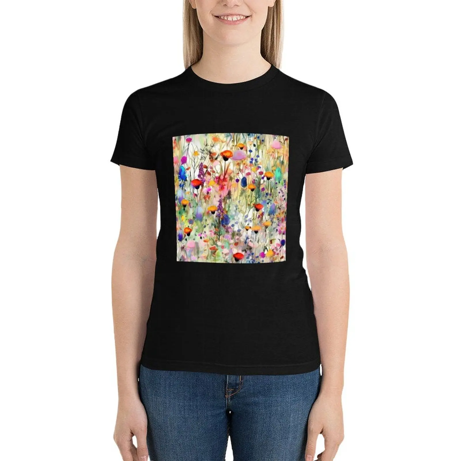 

The wildest watercolor wildflower meadow 2 T-Shirt Female clothing cute clothes cat shirts for Women