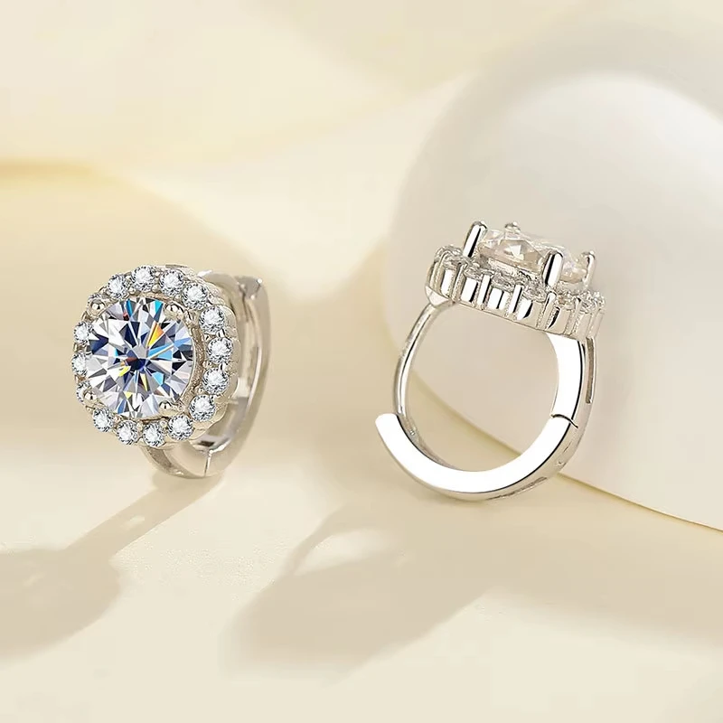 0,5ct 1ct D Moissanit Creolen Damen Geschenk S925 Sterlingsilber Runde Ohrringe Hochzeit Brautschmuck Großhandel – Detail 2