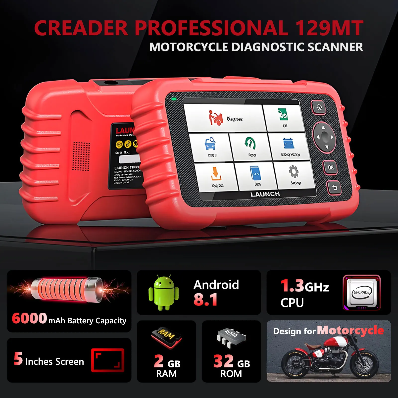 Launch CRP129 MT Motorcycle Electric Standard Configuration Professional Diagnostic Tool Full System CRP129 MT OBDII Scanner