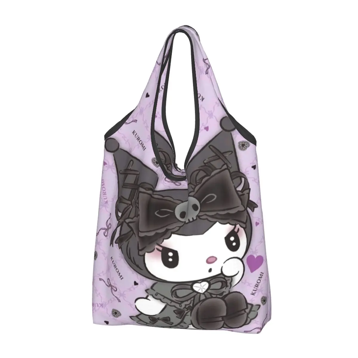 

Custom Kawaii Kuromi Cartoon Shopping Tote Bags Portable Groceries Shoulder Shopper Bag