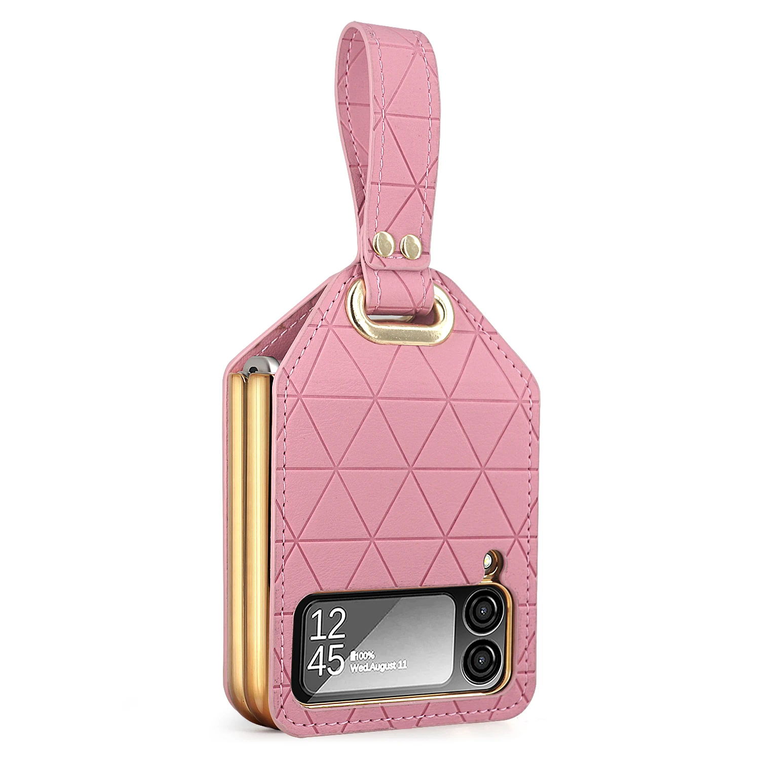 

For Samsung Galaxy Z Flip 5 4 ZFlip 3 Case Luxury Rhombus Faux Leather Handheld Fingerrest Bracket Folding Shockproof Hard Cover