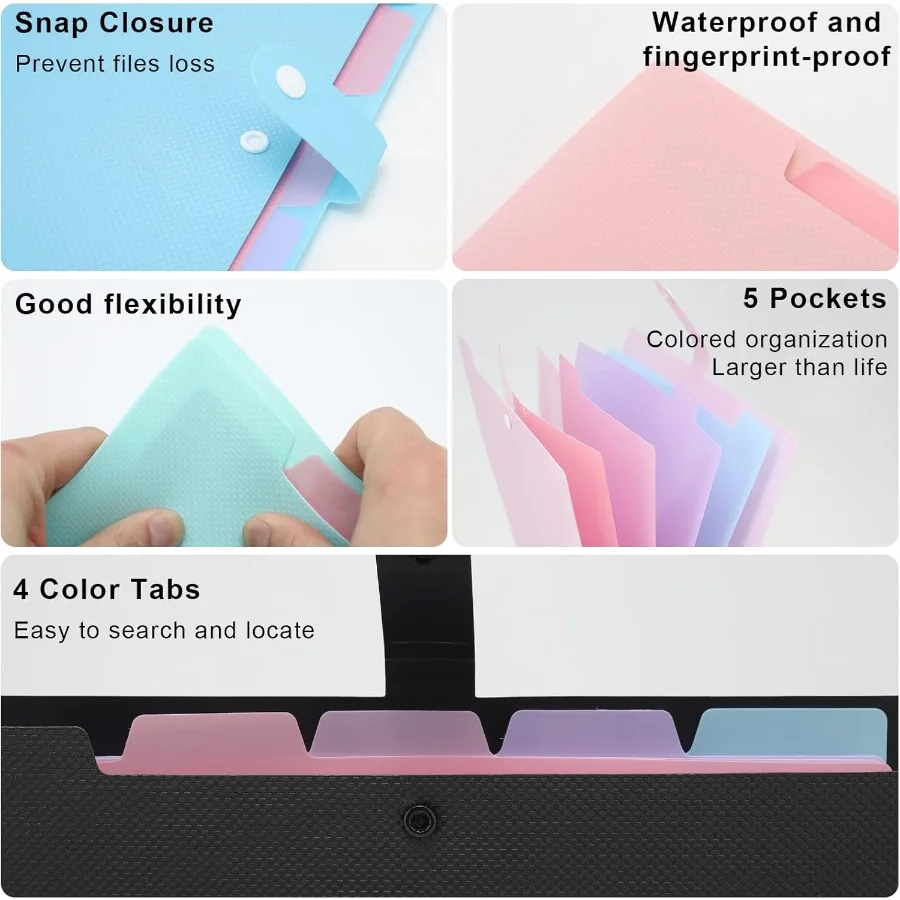 مجلد ملفات متسع ملون 5 أوعية مجلد مع تسميات ملونة المحمولة نسج نمط الأكورديون مجلد ملفات A4 حجم الرسالة Pr #4