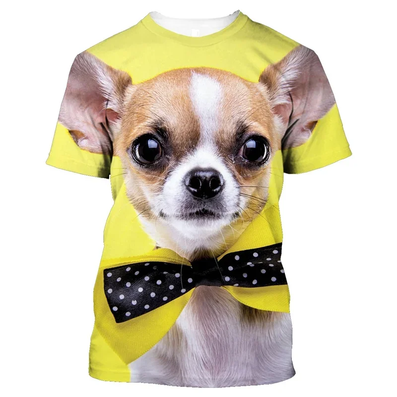 

Lovely Chihuahua Dog 3D Print T-shirt Men's Short Sleeve Animal Graphics Casual Fashion Round Neck Women Summer Top T Shirts