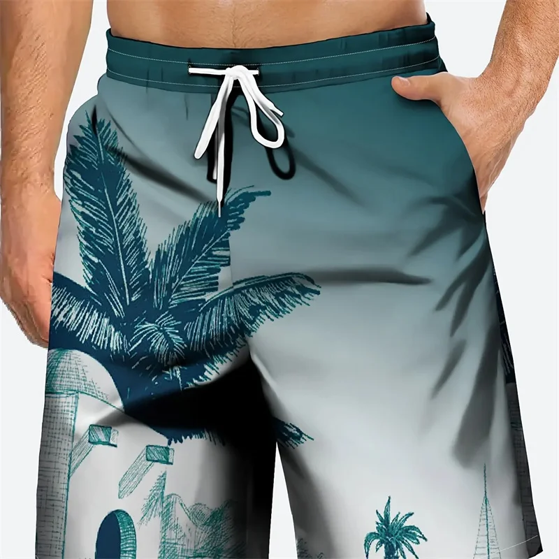 

Мужские пляжные шорты с 3D-принтом, красочные, с узором кокосовых пальм, летние, гавайские, повседневные, свободные, для спортзала, спорта и плавания