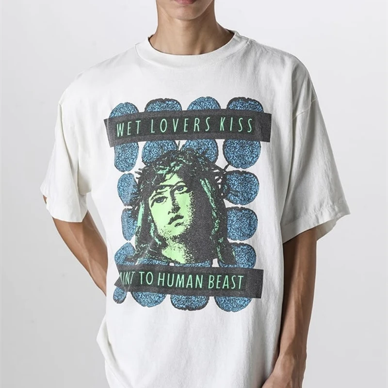 

Мужская футболка Saint of Michael 25SS с принтом человеческого характера, в стиле High Street, ретро, свободного кроя, с коротким рукавом, модная, хлопковая, молодежный тренд