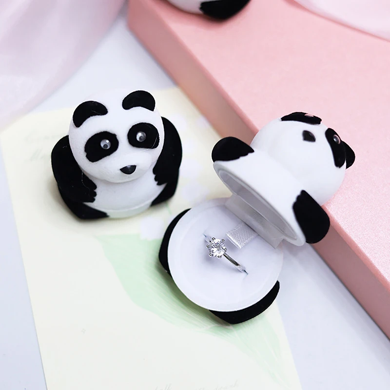 Velvet Lovely Panda Jewelry Box Ring Earrings Present Gift Boxes For Jewellry Wrap Proposal Wedding Ring Box