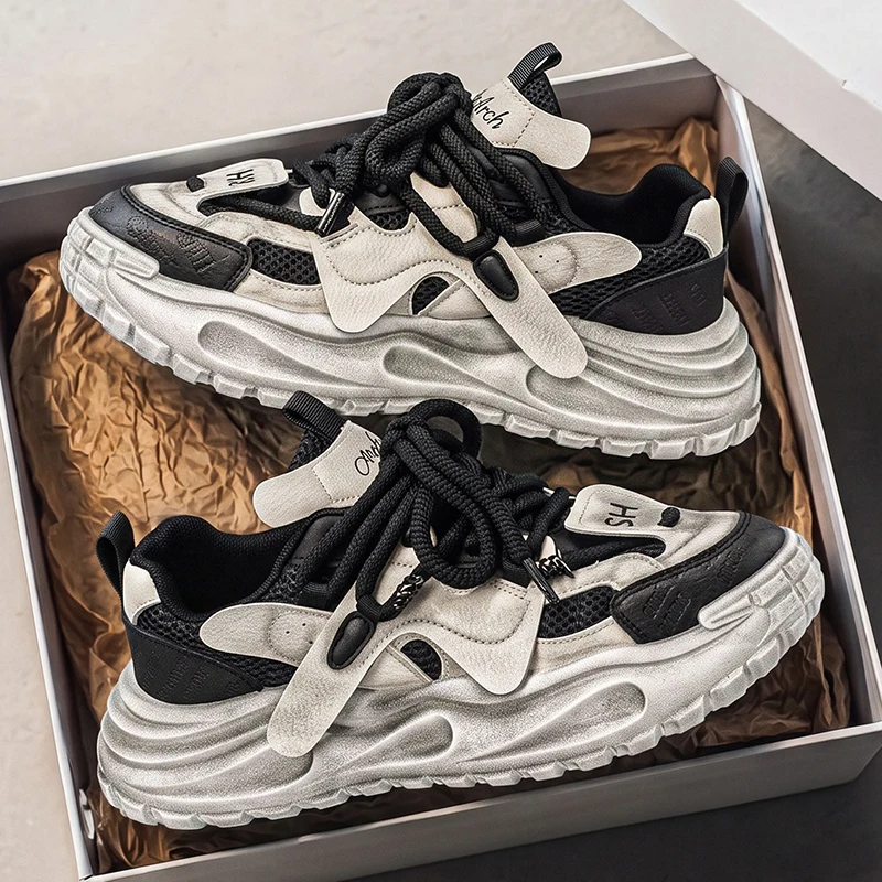 Men's Shoes Summer Retro Old Tire Sole Height Increasing Dad Shoes anti Slip Breathable Mesh Sports and Leisure Trendy Shoes