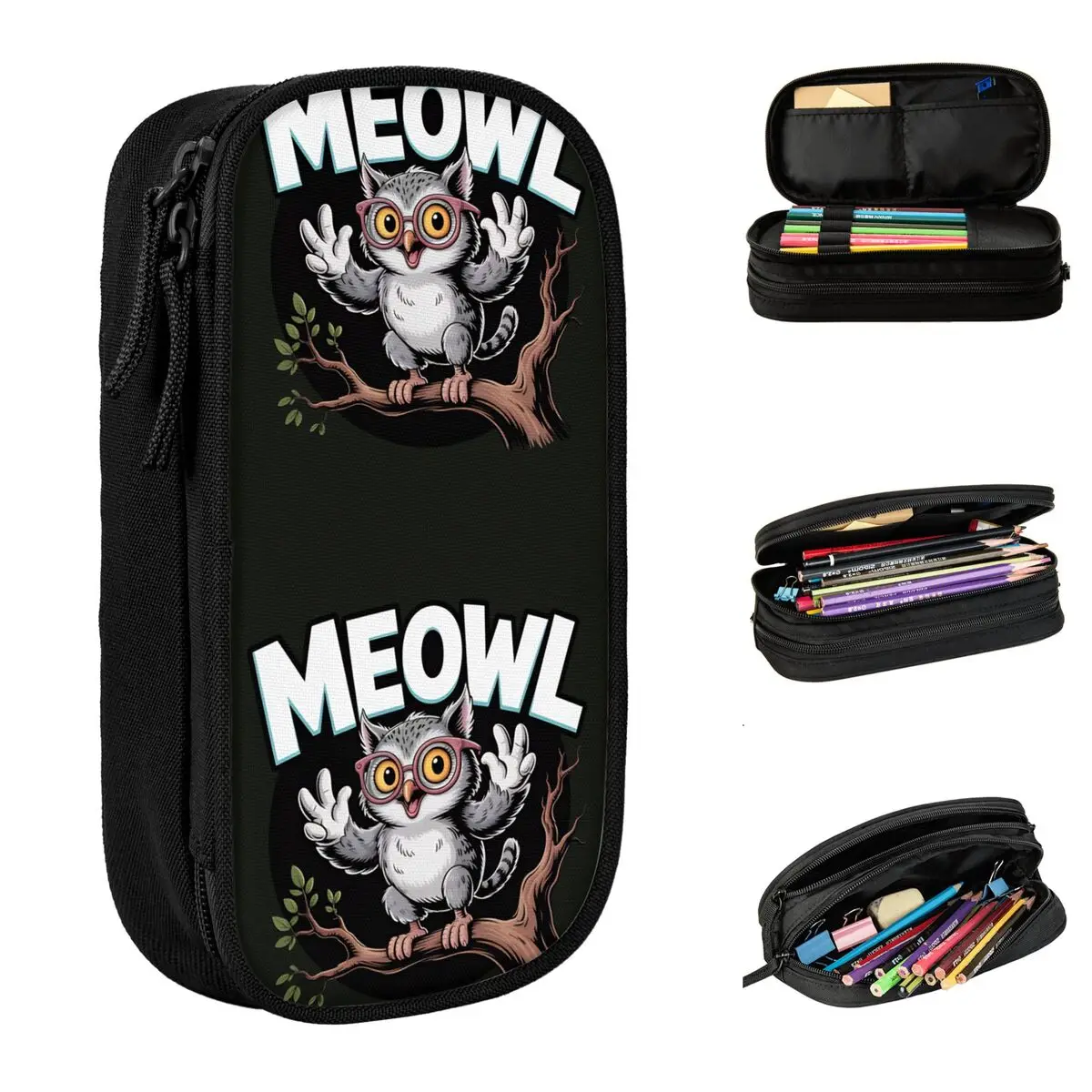 

Fun Meowl Funny Cat Owl Meme Pencil Case Pencilcases Pen for Girls Boys Big Capacity Bag Office Zipper Accessories