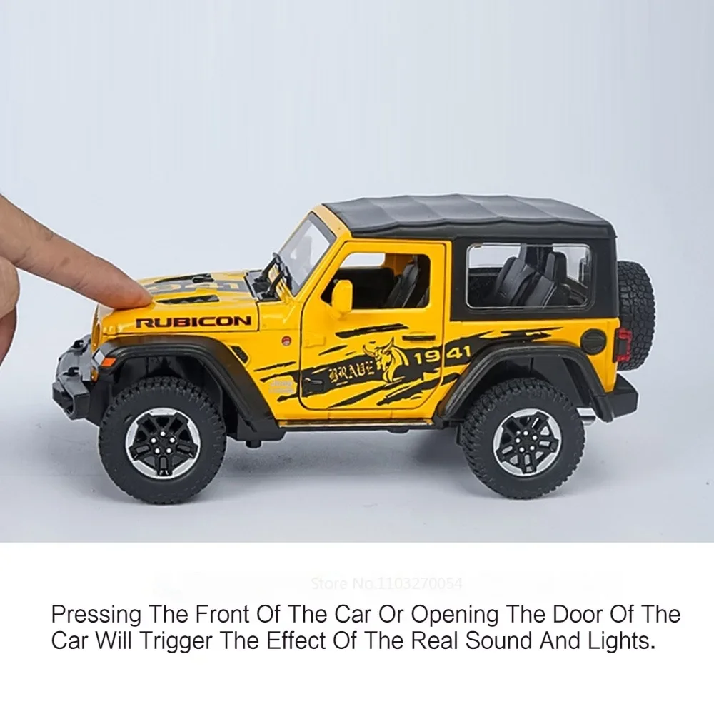 1/24 Wrangler Rubicon Geländewagen Modell Spielzeug Druckguss Legierung 4 Türen geöffnet Sound Licht zurückziehen Gummireifen Fahrzeug Spielzeug Geschenk für Kind