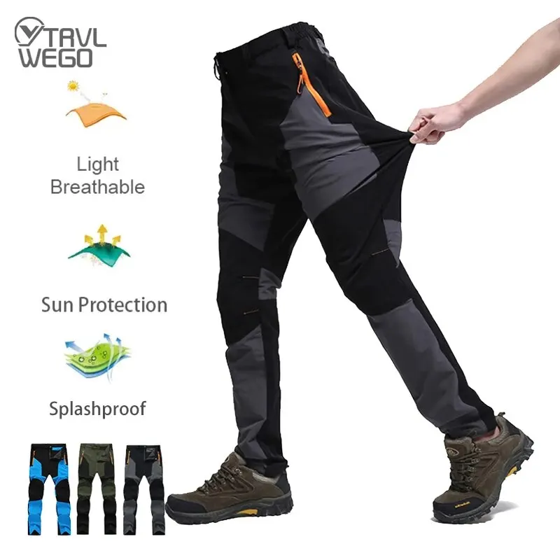 Men Summer Hiking Pants Wear-resistant Water Splash Prevention Quick Dry UV Proof Elastic Thin Camping Trousng Trousers AD145