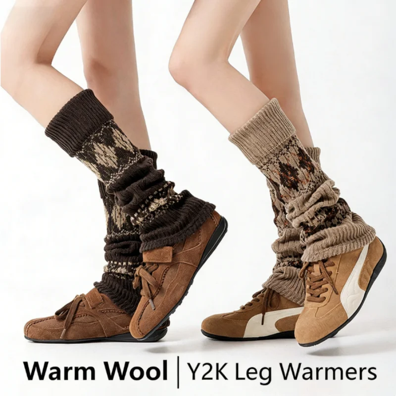 1 Paar Damen Y2K Fair Isle gestrickte Beinwärmer Winter dicke Wolle Wadensocken warme Leggings für Schneestiefel