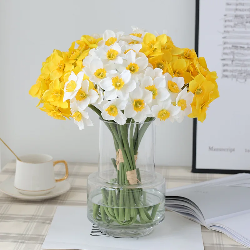 6PCS/Bundle Artificial Daffodils Simulation Narcissus Silk Flower for Home Wedding Decoration Spring Decor Fake Flower