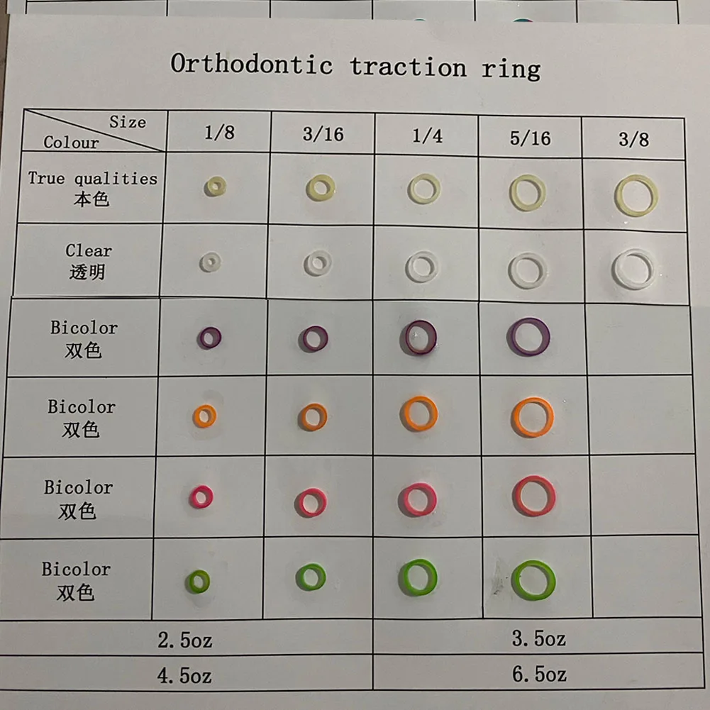 500Pcs Bicolor Dental Elastics Orthodontic Elastic Bands Bracket Rubber Latex Hook O-ring Ortho Traction Ring 1/8 3/16 1/4 5/16
