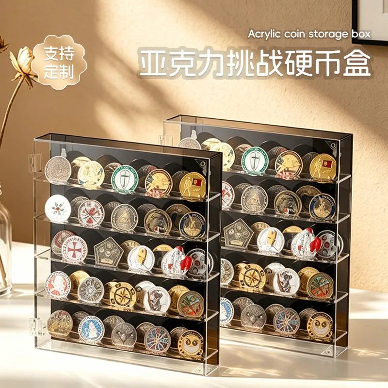 Wall‑Mount Clear Acrylic Display Cabinet Dustproof Storage Rack for Coins Medals Enamel Pins Challenge Coin Collection Showcase