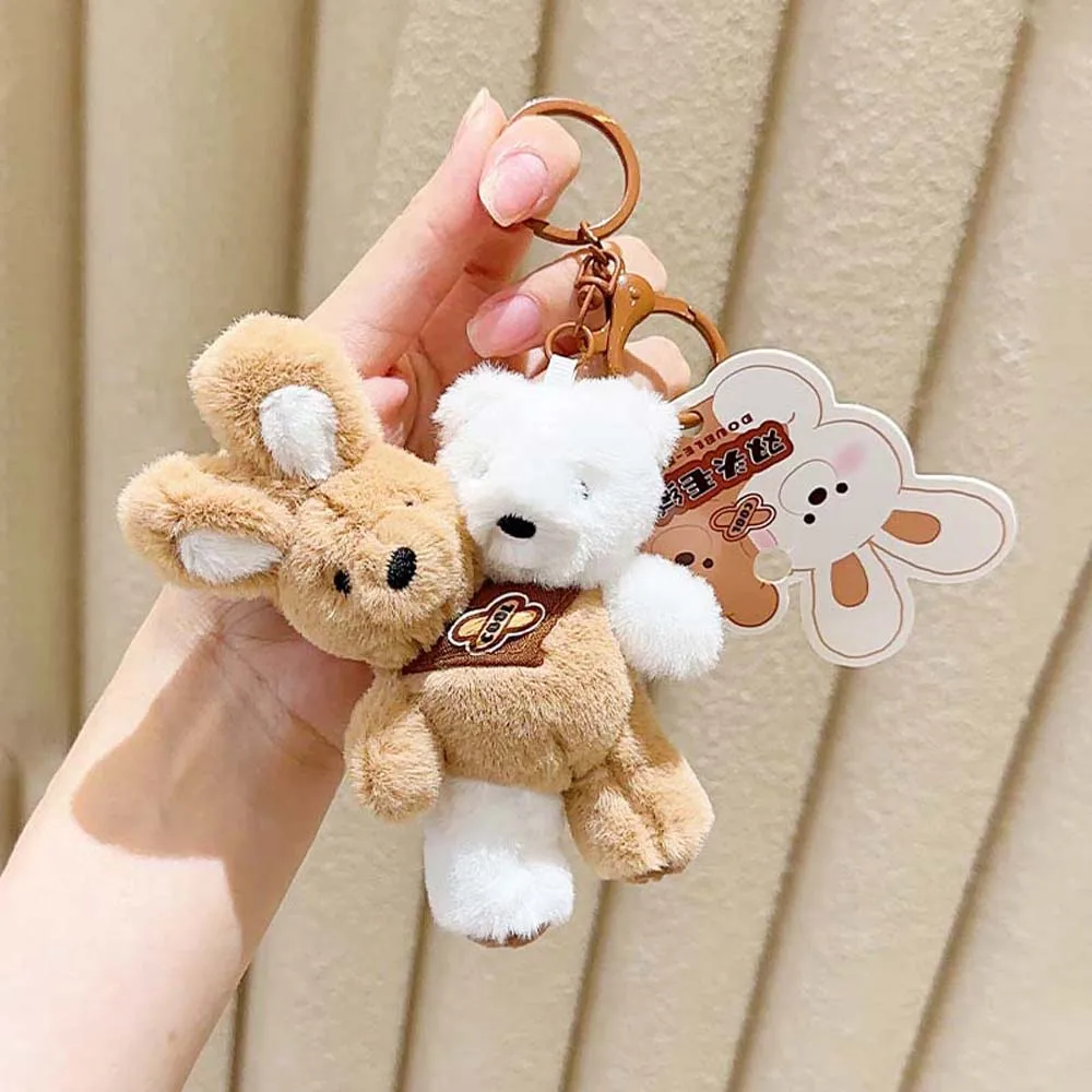 Double headed Plush Bear Rabbit Key Chain Milk Tea Bear Keys Accessories Cartoon Bear Keyring Ornaments Stuffed Toys