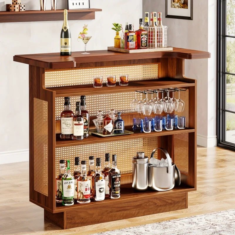 4-story rattan home bar with wine rack and high pedestal, suitable for country-style home bars