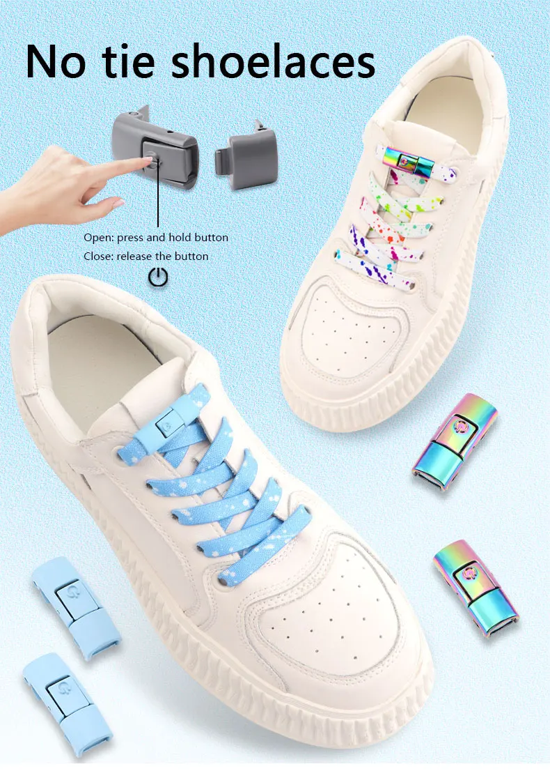 Schuhbänder ohne Schnürsenkel für Sneaker, bunte Schnürsenkel mit Metallverschluss, flache, elastische Schnürsenkel mit Tintenmuster, ohne Schnürsenkel, Schuhbänder. – Detail 1
