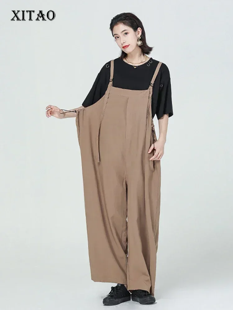 

XITAO Loose Fashion Jumpsuits Casual Simplicity Large Size Romper Suspender 2025 New Solid Color All-match Women WMD6268