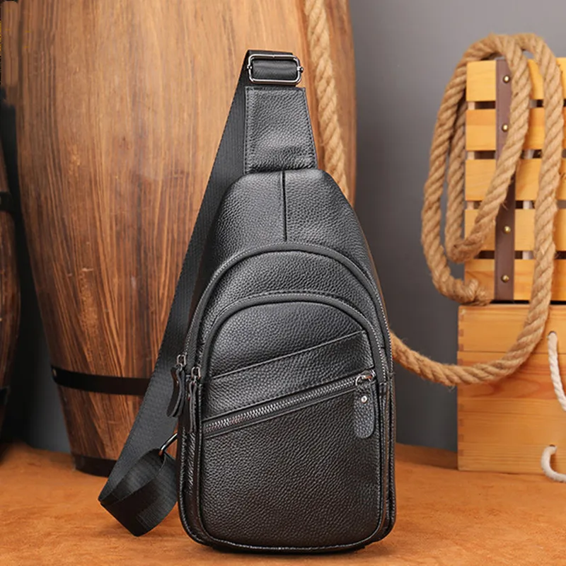 

Business Cowhide Men's Chest Bag Genuine Leather Male Shoulder Bag Outdoor Crossbody Bag Sports Messenger Bag Casual Sling Bag