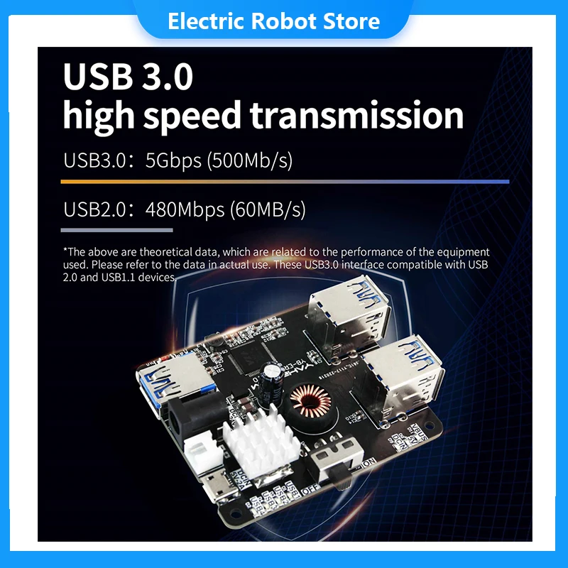 

USB Hub 3.0 Multi USB Splitter 4 USB Port with Micro Charge Power or 9-24V Power for Raspberry Pi Jetson Ros Robotic Equipment