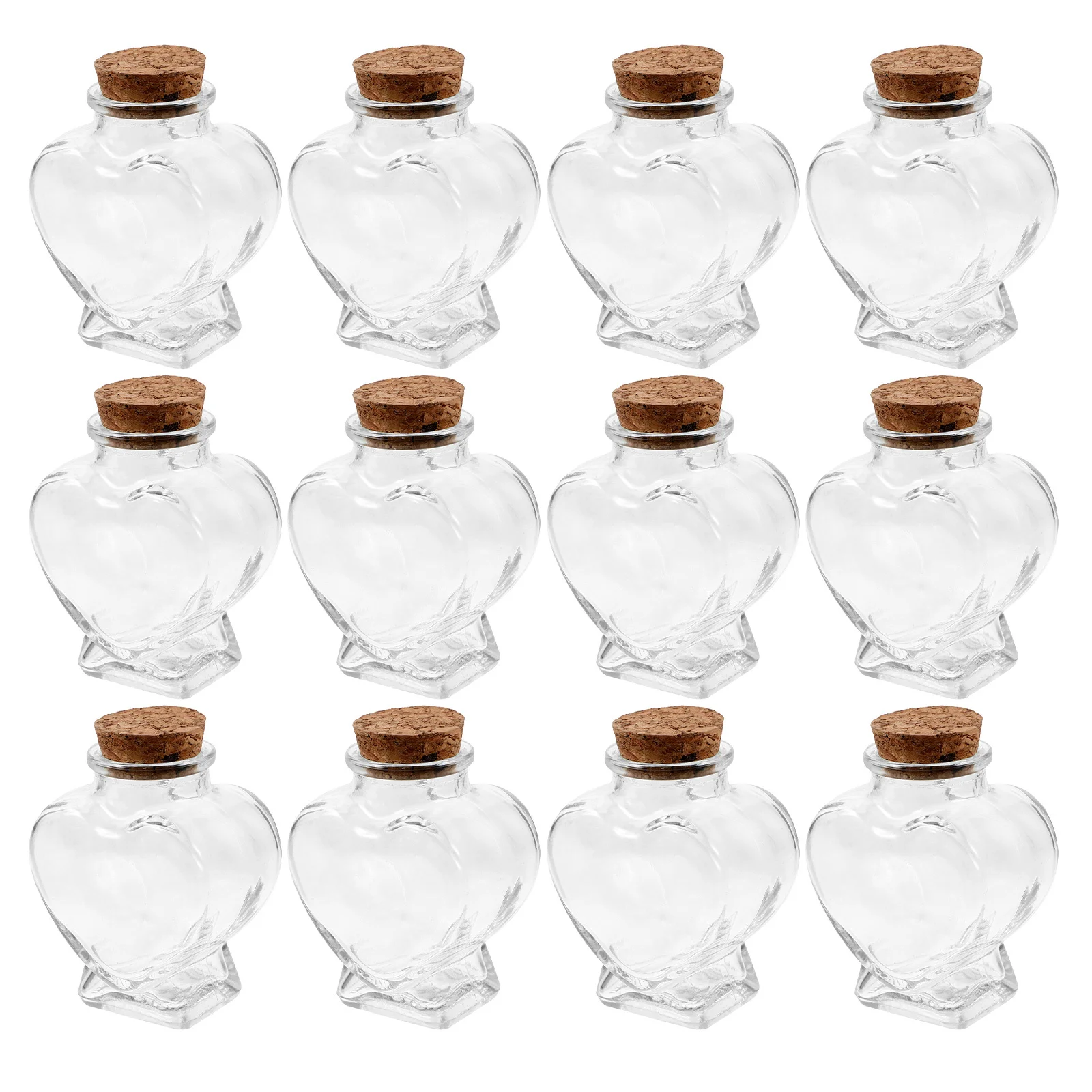 

12Pcs Transparent Bottle Heart Shaped Glass Jar with Cork Lid for DIY Crafts Colorful Sand LED Desktop Decorative