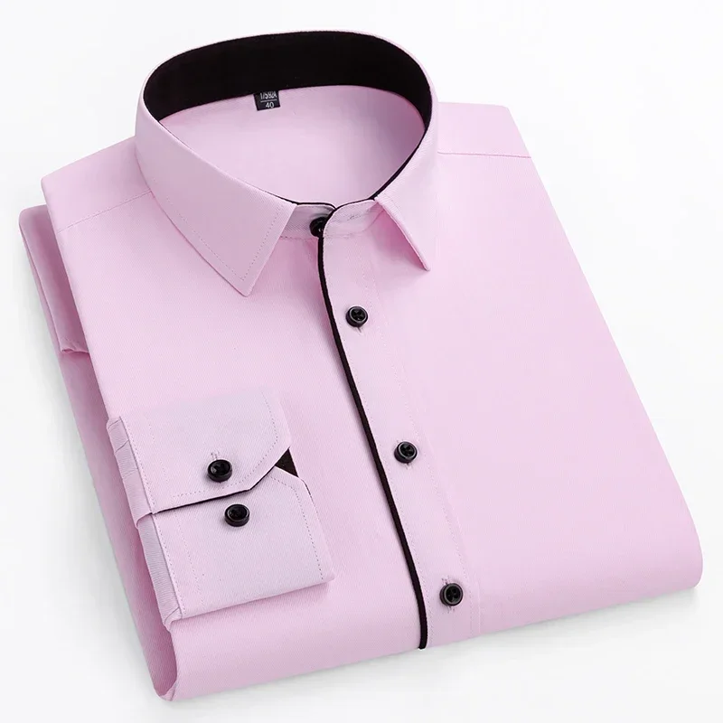 New in shirt 40%cotton plus size 14XL long-sleeve shirts for men slim fit formal plain shirt double collor office red clothes