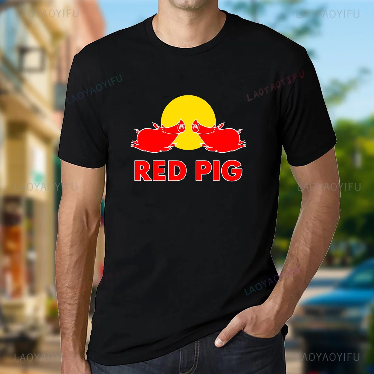 Забавная футболка, Мужская одежда, классические топы с принтом в виде Красной свиньи и логотипом Energy Drink, хлопковая Футболка с графическим принтом Humor Ropa Hombre Ropa Mujer