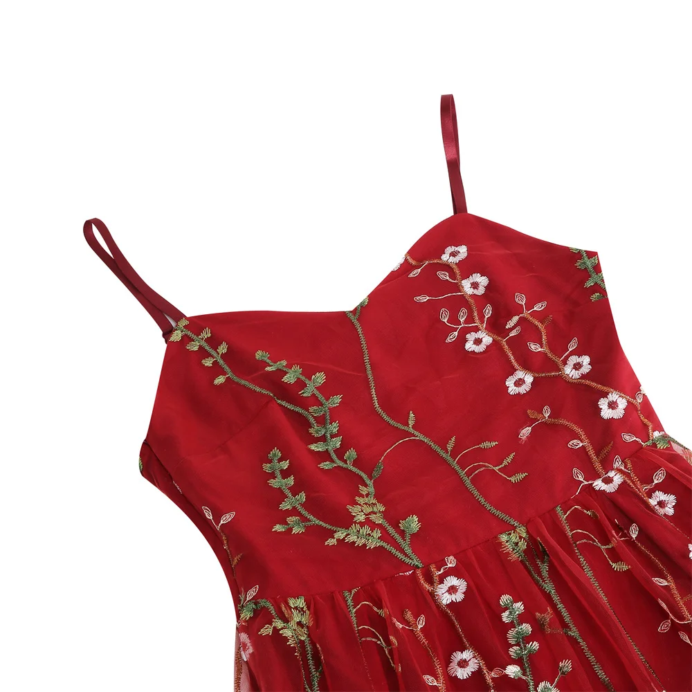 Embroidery Floral Print Tunic Swing Flare Dress Sweet Sleeveless High Waist  Cocktail Pleated Midi Dress Lady Party Casual Dress - AliExpress 200000345