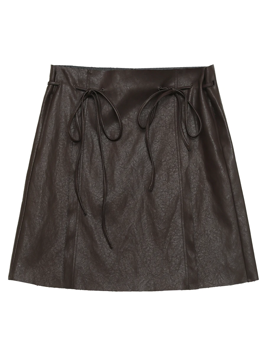 CHIC VEN Vrouwen Rokken Solid Loose Casual Nieuwe Trekkoord Hoge Taille A-lijn Kantoor Dames PU Korte Mini Rok Herfst Winter 2025