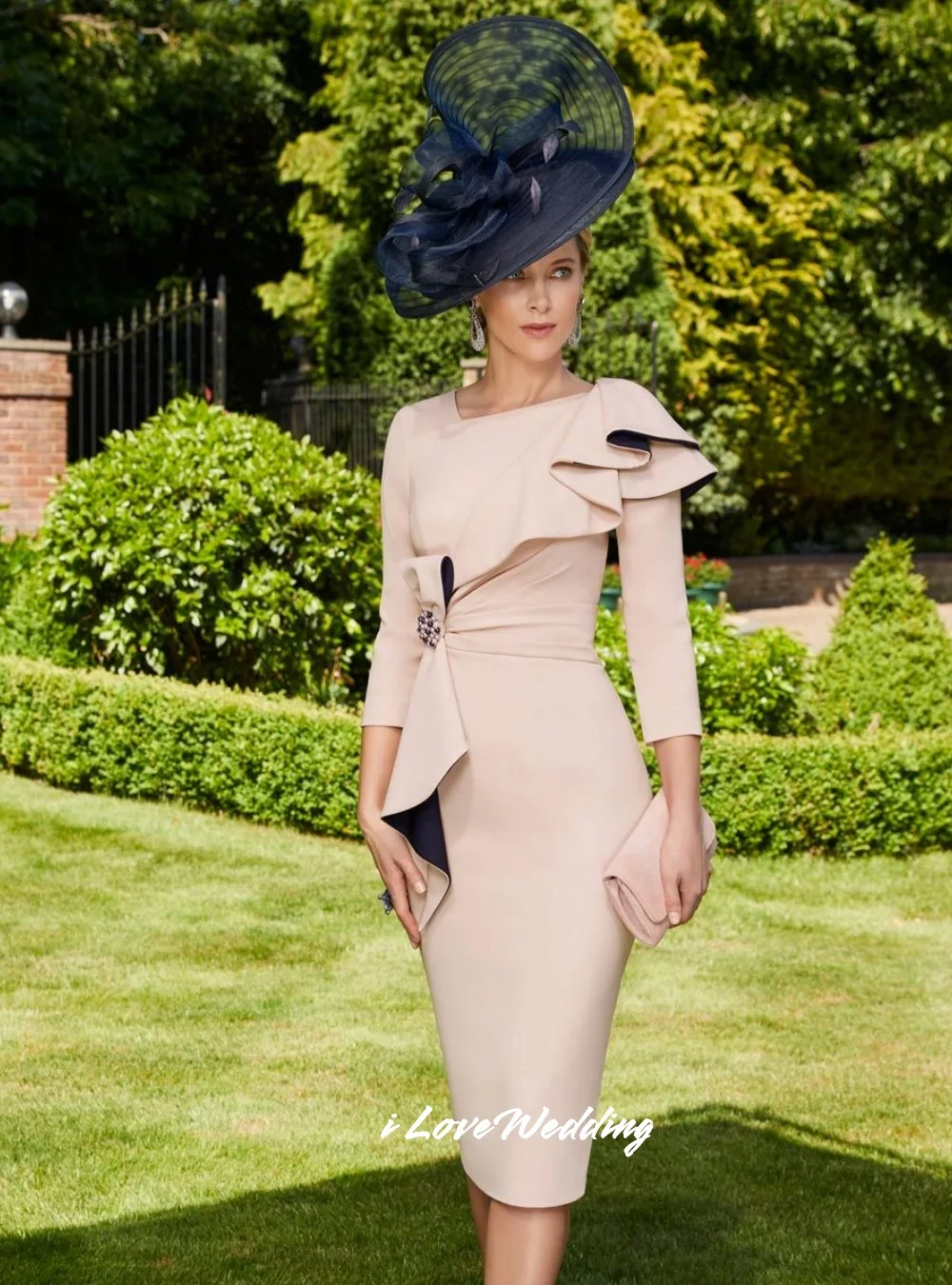 

Pink Evening Dresses 2025 Satin Three Quarter Mermaid Beaded Tea-Length Ruffles Prom Dress Pleat Wedding Party Dress Customized