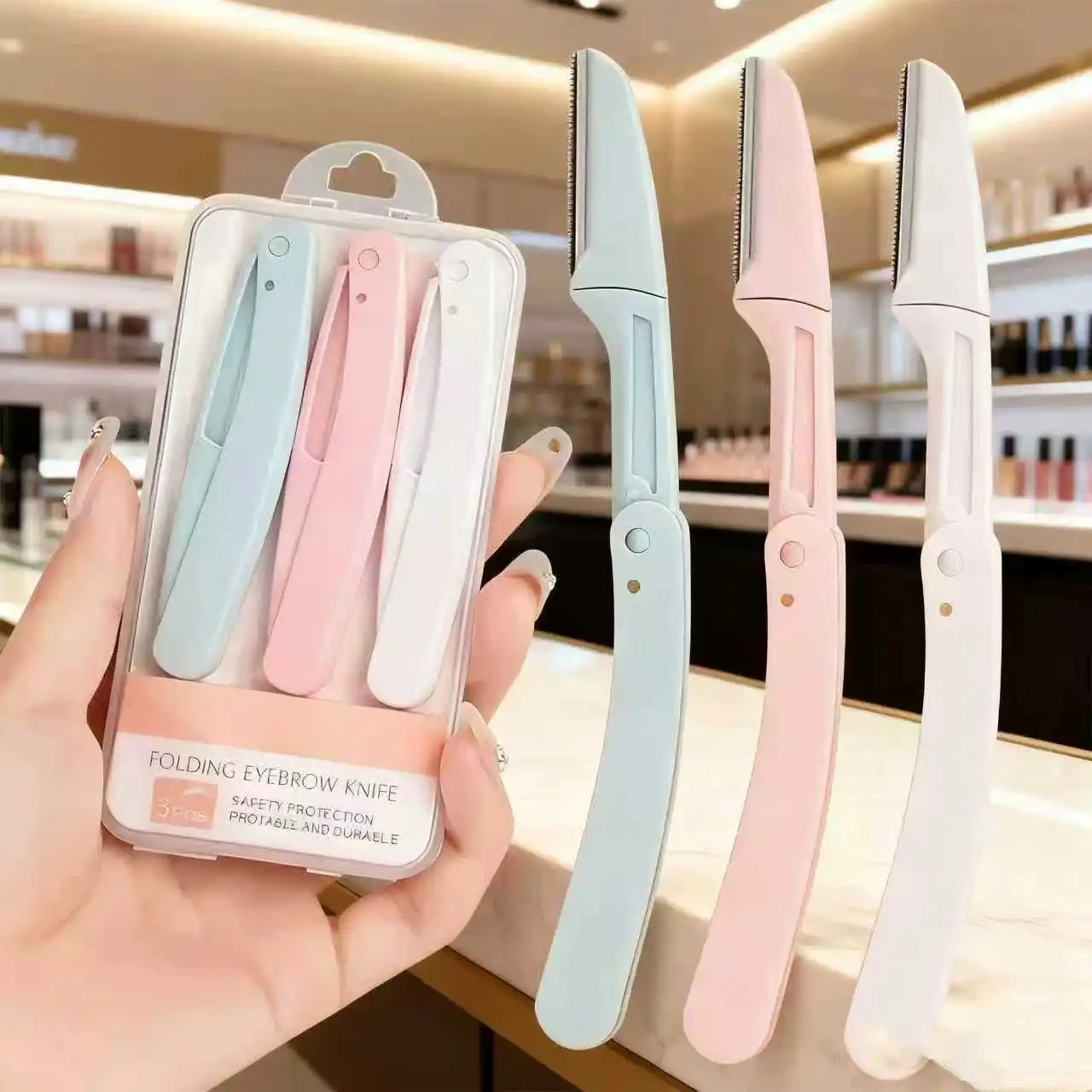 3pc Safe Folding Ladies Face Shaver Eyebrow Trimmer Blade Anti-Scratch Razor Makeup Tools Eyebrow Trimmer Face Razor for Women