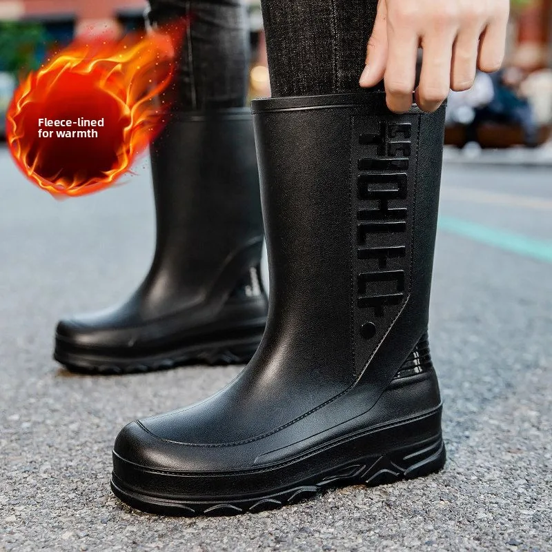 

Мужские мотоциклетные сапоги для доставки, водонепроницаемые рабочие ботинки средней и высокой посадки, для кухни, рыбалки, защиты от холода