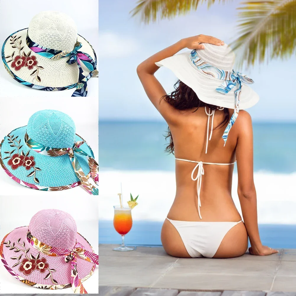 الصيف مابل ليف زهرة الشمس حماية بنما قبعة للنساء القوس الشريط الحواف الشاطئ Chapeu القش الإناث أغطية الرأس #2