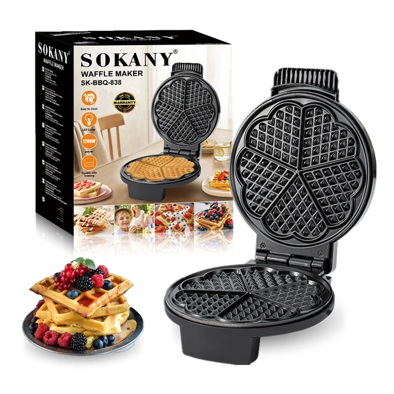 

1200W Electric Waffles Maker Machine Heart Shaped Double-Sided Heating Breakfast Sandwich Waffle Machine Non-stick Coating Plate